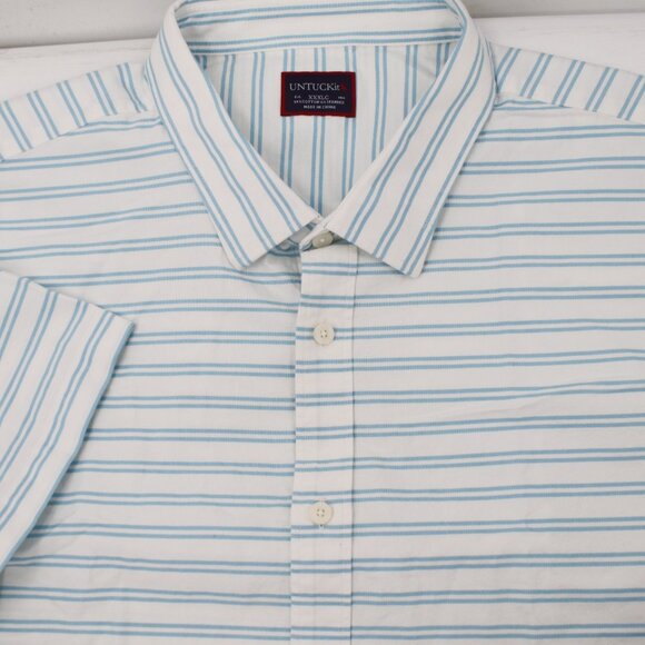 untuckit shirt Mens 3XLC short sleeve button up striped cotton blend stretch - Picture 1 of 13